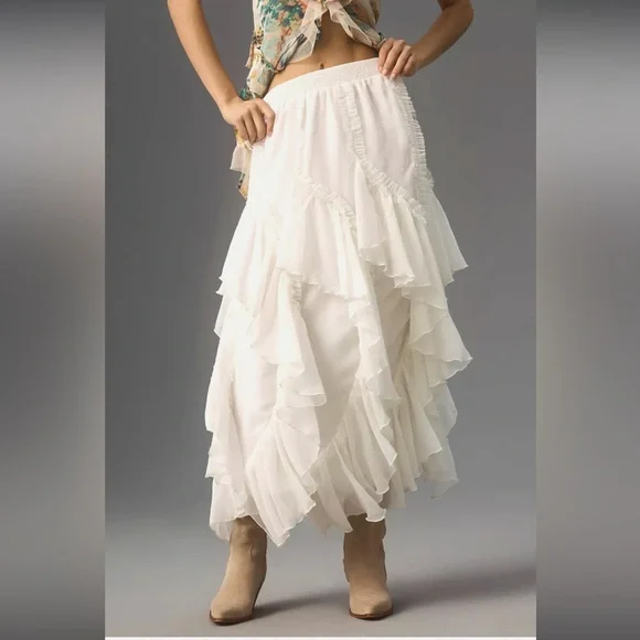 NWT ANTHROPOLOGIE KAVITA BHARTIA Ruffle Maxi Skirt - Picture 1 of 7